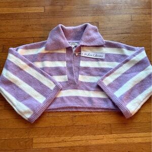 For Love And Lemons Lavender and Cream Knit Sweater